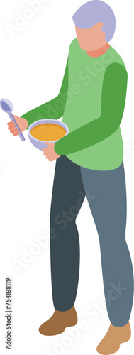 Senior man take food bowl icon isometric vector. Mobile adult. Healthy food