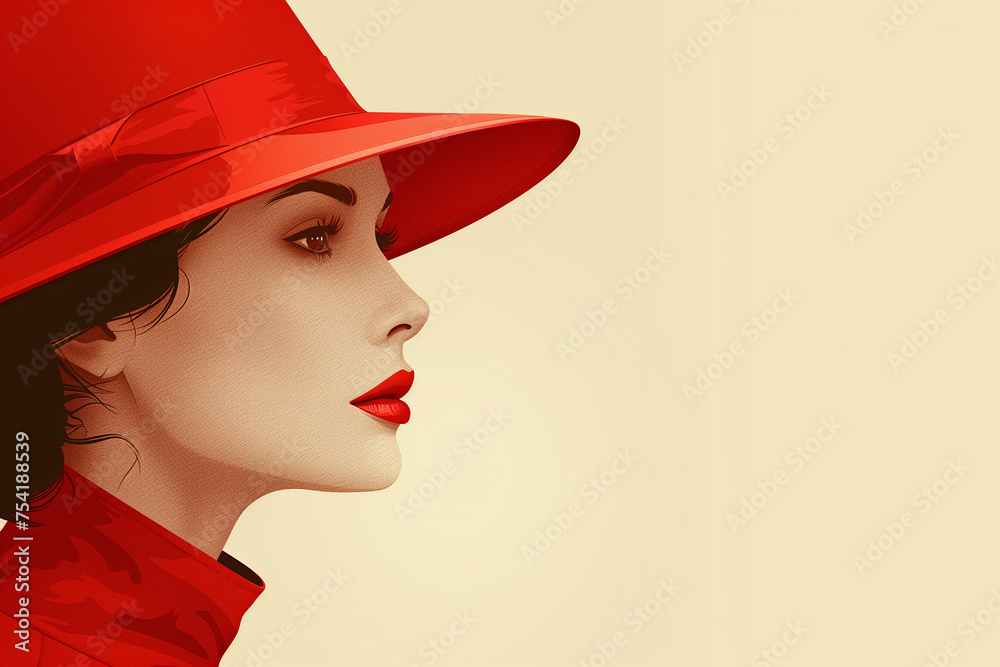 Elegancka kobieta z czerwonym kapeluszem - obrazy, fototapety, plakaty 
