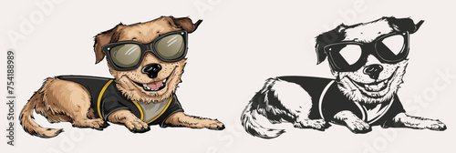 Dog wear sunglass vector, dog silhouette, Generative Ai