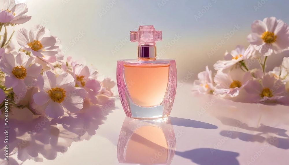 perfume bottle and flowers perfume bottle and flowers