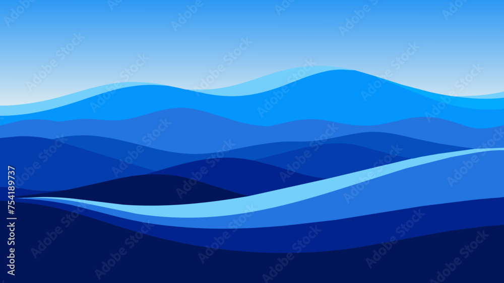 Summer Serenity: Abstract Blue Waves Seamless Pattern. Blue waves pattern. Summer lake wave, water flow abstract vector seamless background.
