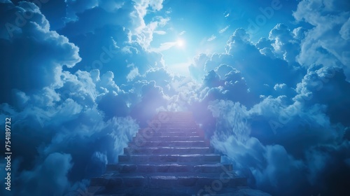 Scene of the stairs to heaven with a cloudy background, animated virtual repeating seamless photo