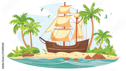 Old wooden sailing galleon boat vector illustration