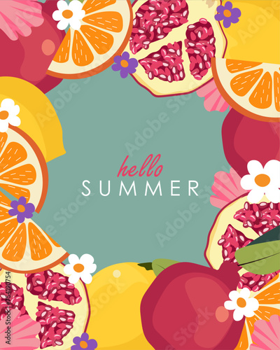 Tropical island fruit poster design summer banner postcard