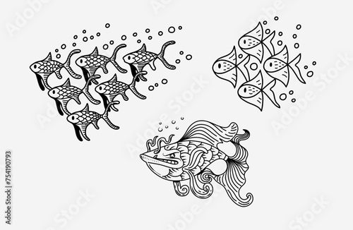 Photography Set of ocean fish outline vector clipart
