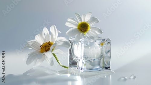 chamomile and ice cubes. © Yahor Shylau 