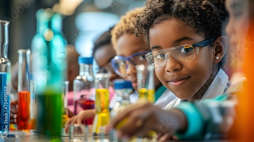 Young Girls Practicing Science in Bold Colorism Style