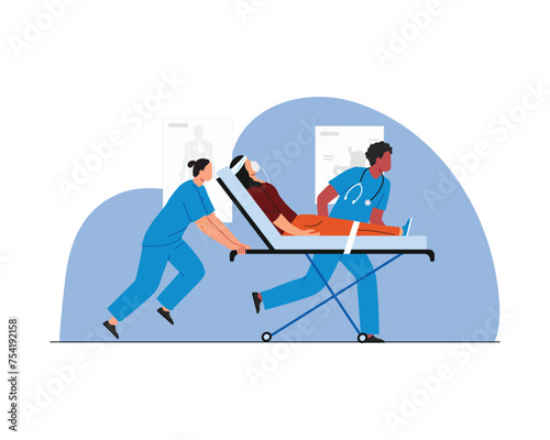 doctor and nurse running while patient in stretcher for an emergency situation. vector illustration design for health care and medical theme