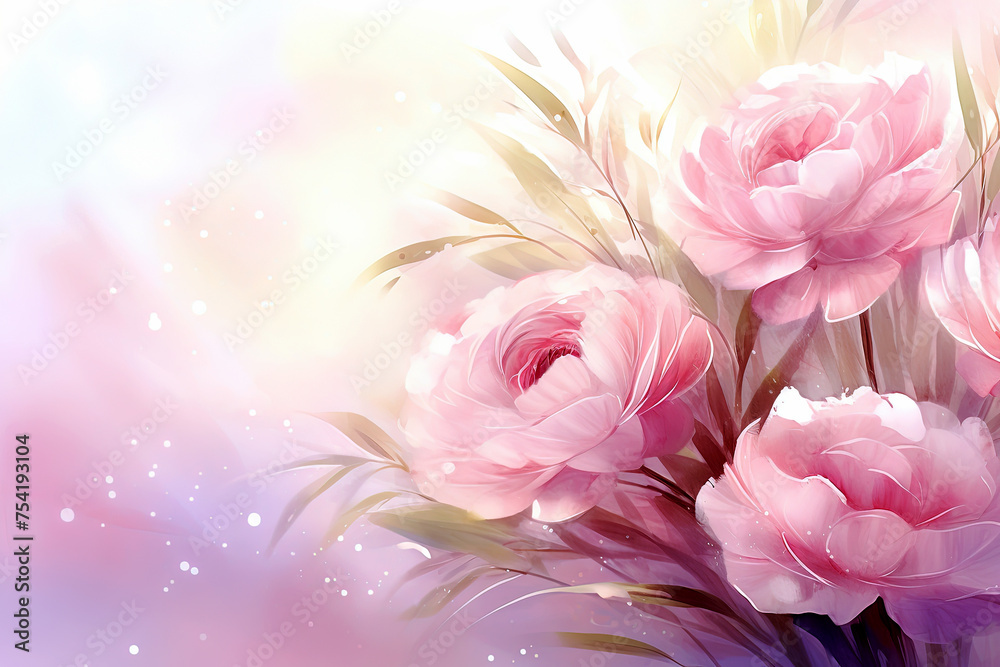 Floral background with peony flowers in pastel colors. Generative Ai