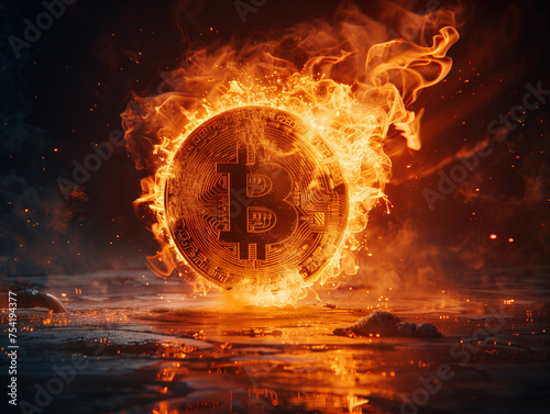 Bitcoin on fire photo