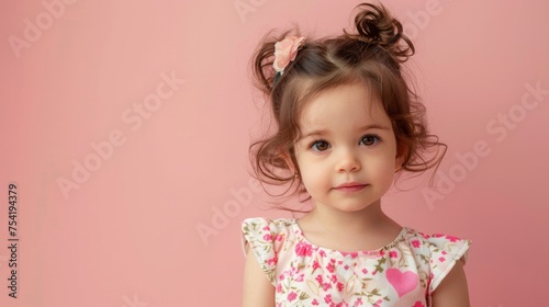 Cute little girl posing on pink background 