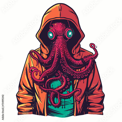 Male hacker octopus in a sweater esport vector logotype, octopus logo, octopus icon, octopus sticker, octopus symbol, octopus emblem