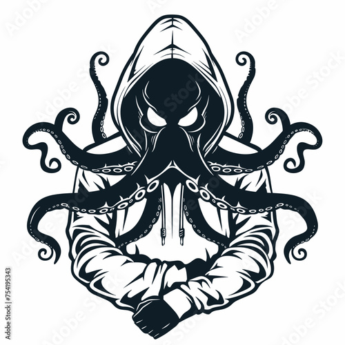Male hacker octopus in a sweater esport vector logotype, octopus logo, octopus icon, octopus sticker, octopus symbol, octopus emblem