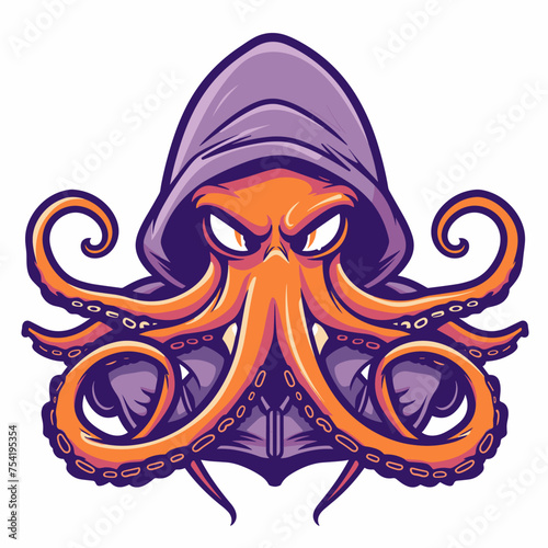 Male hacker octopus in a sweater esport vector logotype, octopus logo, octopus icon, octopus sticker, octopus symbol, octopus emblem