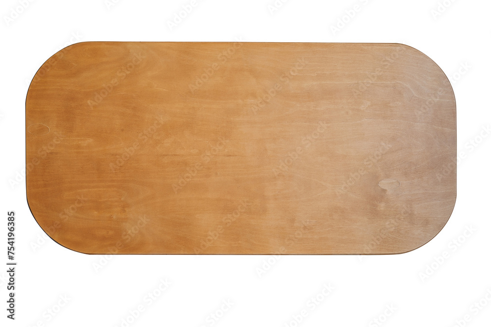 Brown oval wooden table view from above.