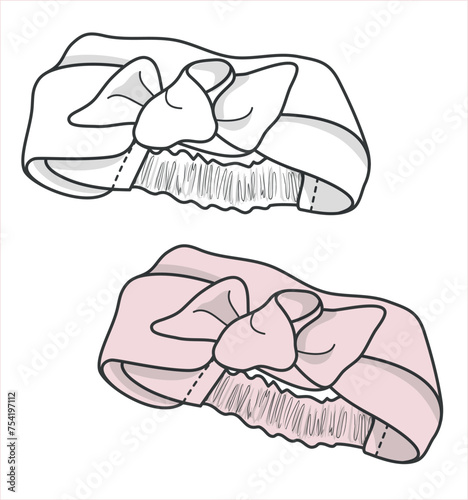 Hair Band, hair accessories, Baby Girl Accessories Technical Drawing, Vector Illustration. Baby girl clothing collection.