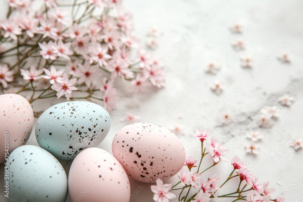 Easter minimalistic background with easter eggs and flowers. Easter minimalistic background with easter eggs and flowers.