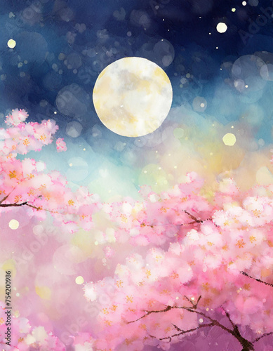 夜桜と満月