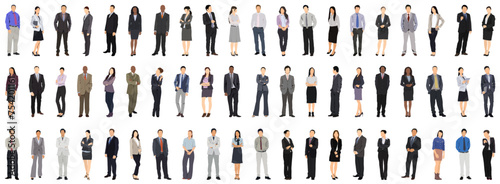 Collection of business people. Businessman and woman standing in pose on isolated white background.