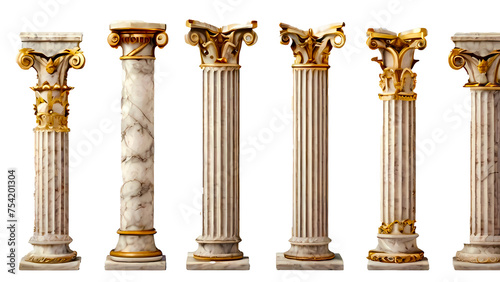 Classic antique marble columns set in in different styles photo