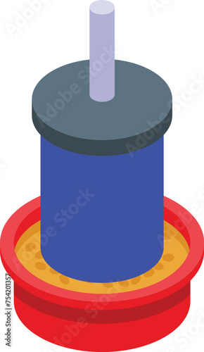 Chicken feeding plastic pot icon isometric vector. Nature village. Stable meat