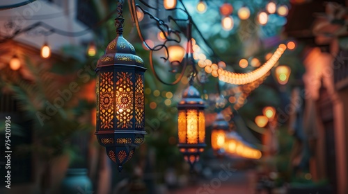 eid mubarak celebration pennant with lights adornment photo