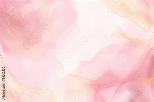 Watercolor background of pale pink toned and gold splashes