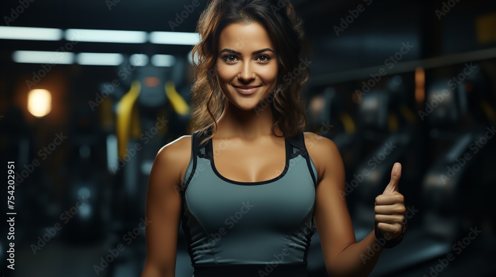 Smiling Woman Fitness and Thumbs Up to Health