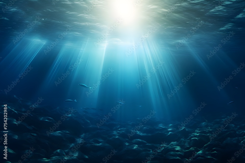 Underwater Beauty Perfectly Seamless Deep Blue Ocean Waves with Micro Particles Flowing and Light
