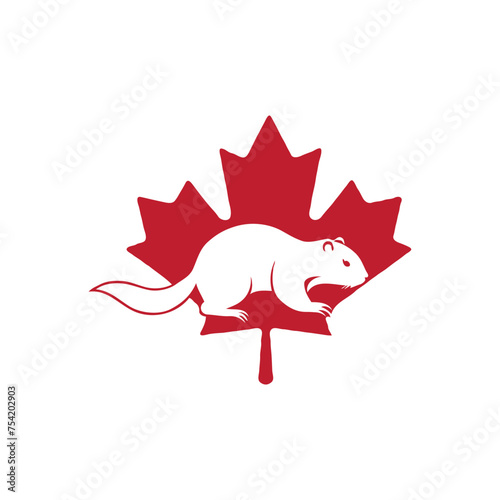 Canadian otter minimalist logo. 
Maple leaf with otter illustration.