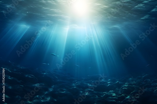 Underwater Beauty Perfectly Seamless Deep Blue Ocean Waves with Micro Particles Flowing and Light  © Saima