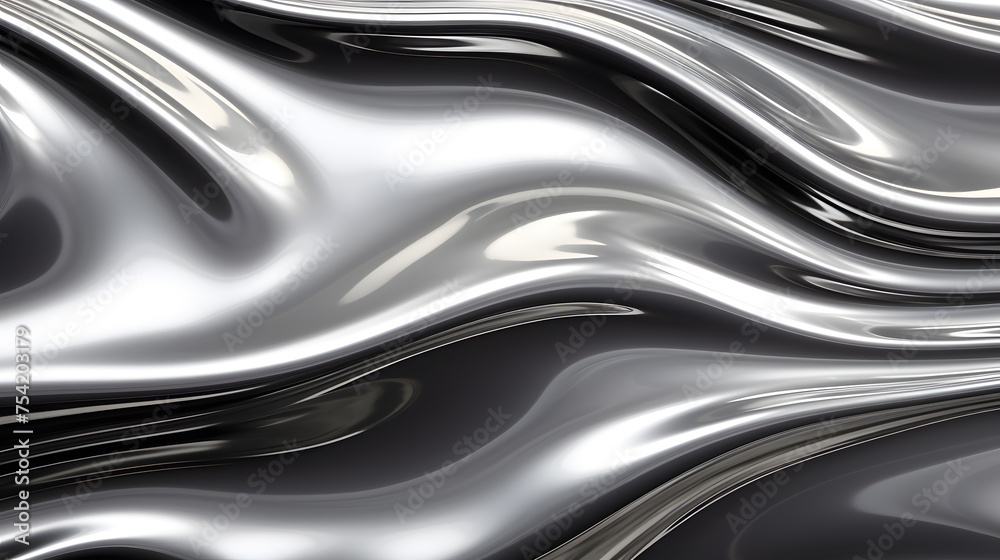 Obraz premium Glossy silver chrome metal fluid effect background