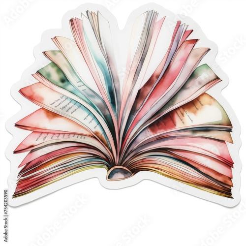 An open book is a mystery with shining pages. A fantasy book with magic lights and stars, watercolor, for design, 3d sticker.