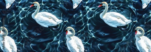 Top view Seamless pattern swans on the water photo