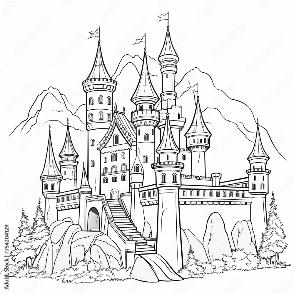 Majestic Castle on Hill With Trees and Clouds. Generative AI Majestic Castle on Hill With Trees and Clouds. Generative AI