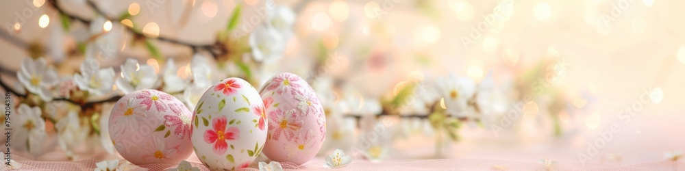 Easter eggs with flowers background. Easter eggs with flowers background.