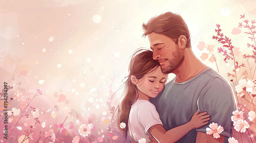 Happy father's day celebration card vector illustration of a girl hugging her father, happy fathers day Happy father's day celebration card vector illustration of a girl hugging her father, happy fathers day