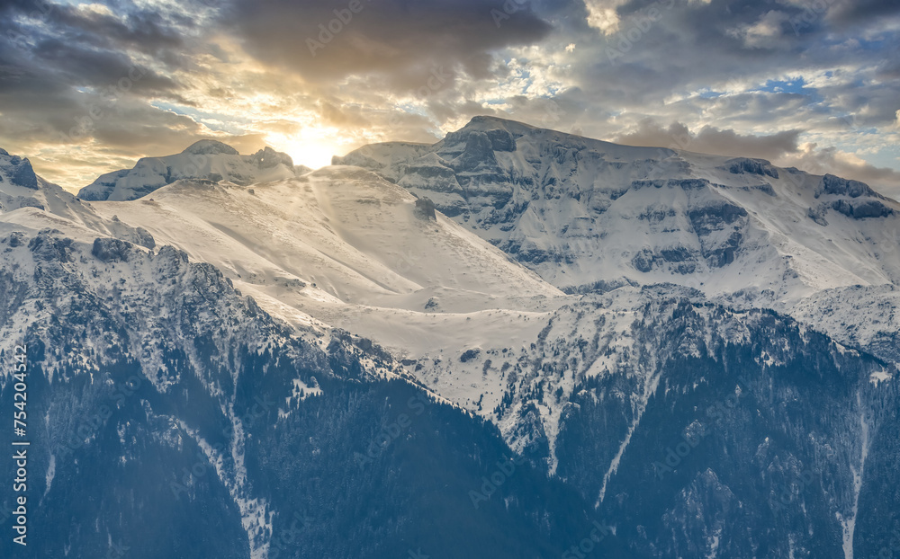 Scenic landscape of Bucegi mountains in the Romanian Carpathians