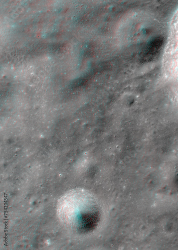 Lunar surface 3d anaglyph of  the west flank of Mercurius L and G. Use red/cyan 3d glasses. Image from the Lunar Reconnaissance Orbiter Camera (LROC), NASA/GSFC/Arizona State University.