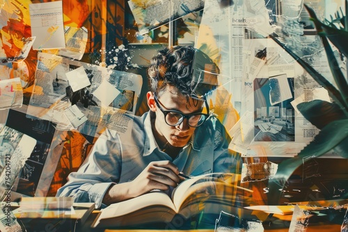 Modern creative collage on the theme of studying at school or college