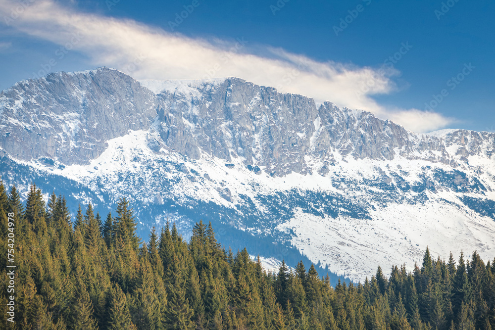 Scenic landscape of Bucegi mountains in the Romanian Carpathians