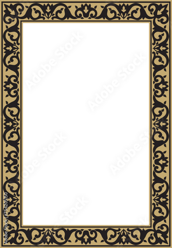 Vector golden and black square turkish ornament. Endless ottoman national border, frame..