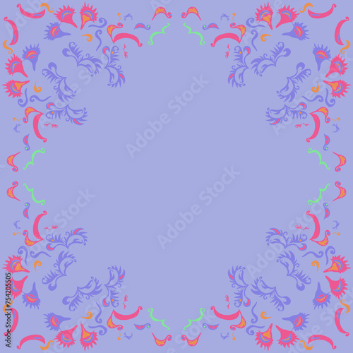Stylized  colored leaves with spirals, ellipses. Hand drawn.