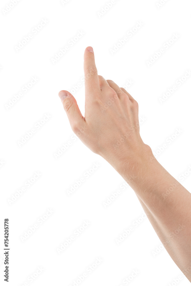 Adult man hand point or click gesture isolated on white background Adult man hand point or click gesture isolated on white background