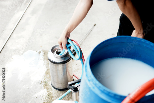Equipment and liquid to dispose Termite infested wood inside house.