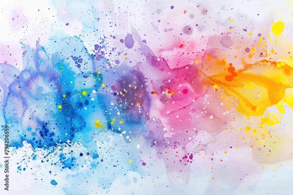 Watercolor background with splashes of various colors. Abstract texture made by hands