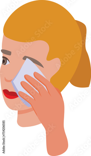 Girl makeup removal icon isometric vector. Fashion cosmetic routine. Asian lady