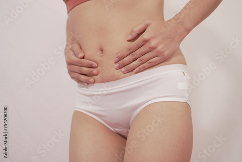 Wallpaper Mural Close-up of woman wearing white panties On a white background about menstruation, cervical cancer, ovarian cancer. Torontodigital.ca