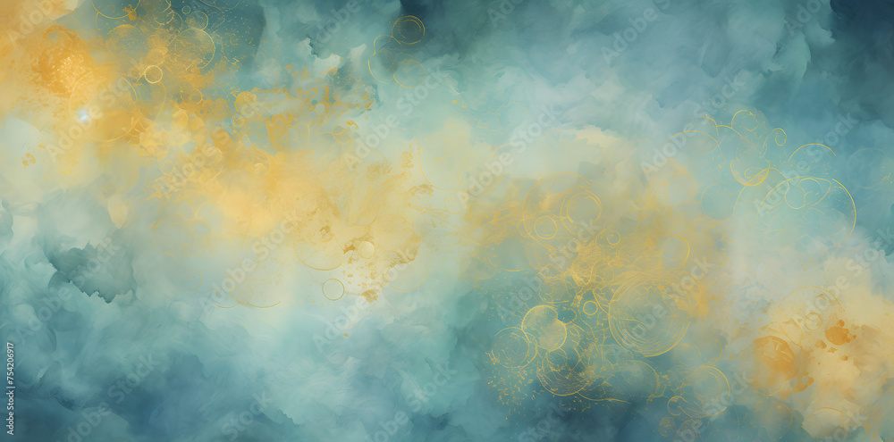 Watercolor blue gold circle template abstract background