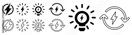 Lightning bolt icon Lightning bolt icon set. Electric power vector isolated on white background.set. Elec...